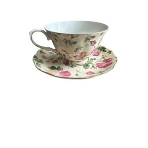 Winter White Rose Chintz Teacup And Saucer by Gracie China coastline imports